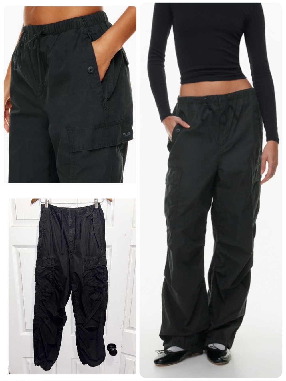 Aritzia TNA Squad Pocket Parachute Pants Oversized Cargo Mid Rise Black XS
